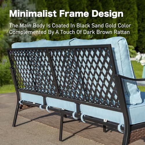 SUNSHINE VALLEY 3-Seat Metal Patio Sofa, 5.75" Thick Cushions, Black/Blue
