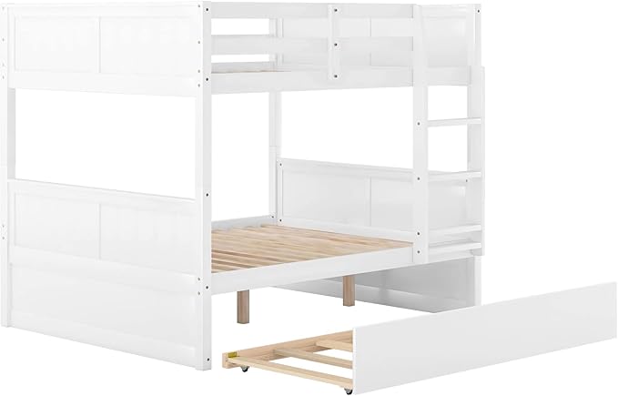 Bellemave Bunk beds Full Over Full with Twin Size Trundle, Low bunk Bed for Kids Adults and Teenagers,White