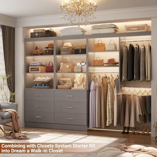 Aheaplus 47.2" Closet Drawers System, 3.94FT Wood Closet Organizer System with 3 Drawers, Modular Small Walk-in Closets Storage Unit, Set of 2, Grey (47.2" L x 13.8" W x 71" H)