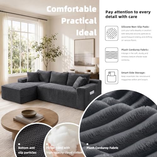 95" L‑Shaped Modular Cloud Corduroy Boneless Sectional Sofa for Living Room