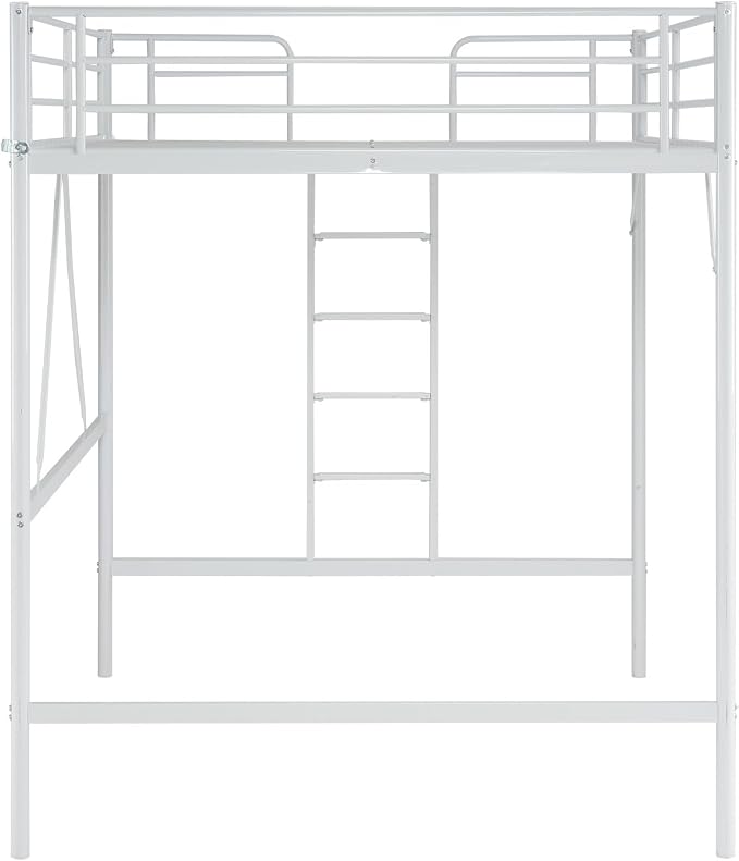VINGLI Loft Bed Full Size with Flat Rungs for Adults, Kids and Young Teens, No Box Spring Required,Heavy Duty Metal Slat Support,White