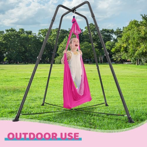 Swing Stand Frame with Sensory Pod Swings and Chair, Sensory Swing Set, X-Shaped Swing Frame, Heavy-Duty Metal Hammock Chair Stand for for Adults Indoor and Outdoor 330LBS(Pink)