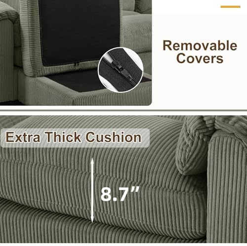 HAOMARKETS Oversized Modular Sectional Sofa with Movable Ottoman, Corduroy U Shaped Sectional Couches, 7-Seater Modular Sofas with Reversible Chaises for Living Room