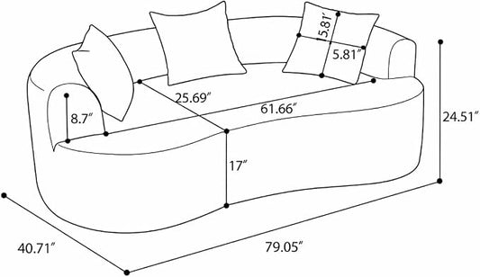 79" Curved Loveseat Sofa in a Box for Living Room, Modern Boneless Loveseat Couch Chenille Deep Seat Cloud Floor Couch with 3 Throw Pillows for Small Spaces, No Assembly Needed | Breathable material