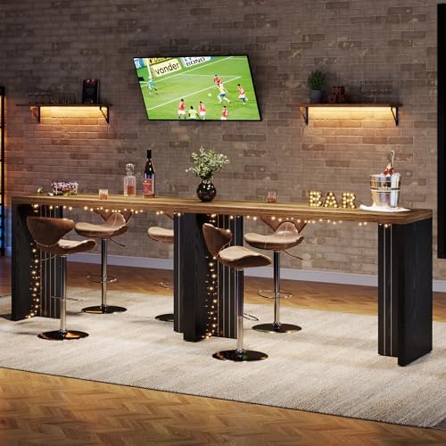 Tribesigns 55.12-Inch Long Bar Table, Modern Counter Height Pub Table with a Spacious Tabletop, Rectangular Home Coffee Bar Unit for Living Room, Balcony, Basement, Easy Assembly, Brown & Black