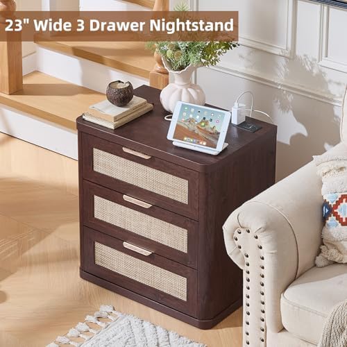 LEYAOYAO Rattan 23" Nightstands with Charger for Bedroom