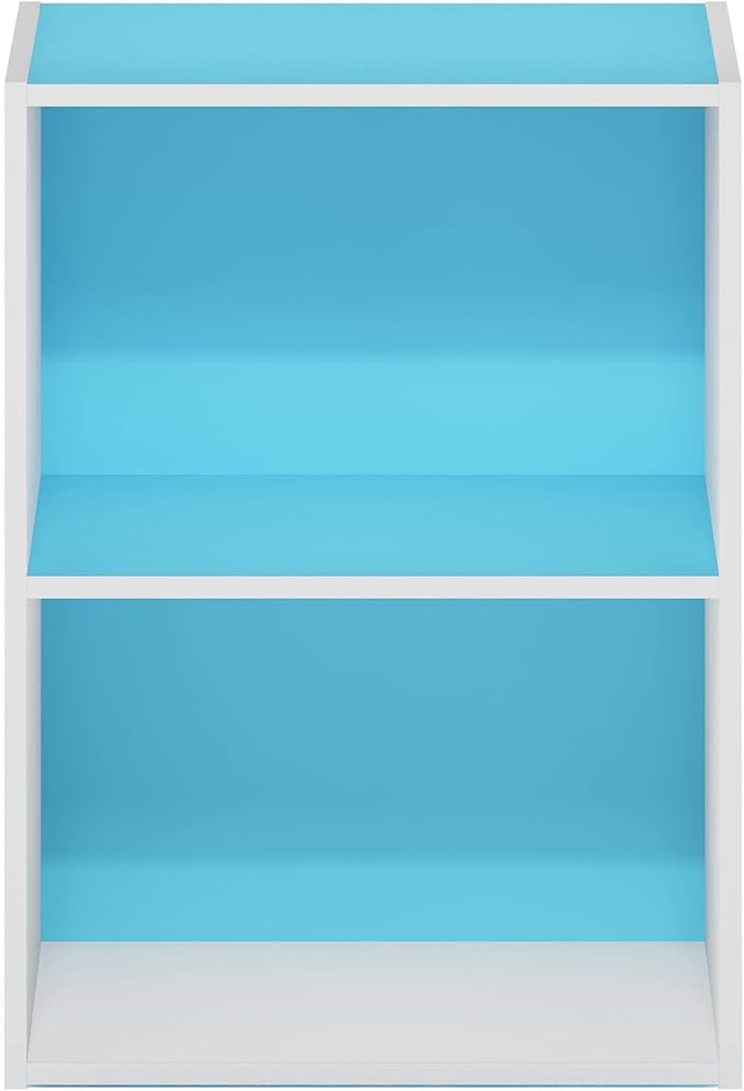Furinno Luder Bookcase / Book / Storage, 2-Tier, Light Blue/White