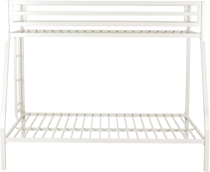 ikalido Metal Loft Bunk Bed Twin Over Full Size with Landder, Cream White | Safety Guardrail,No Box Spring Needed, Space Saving Bedroom Furniture