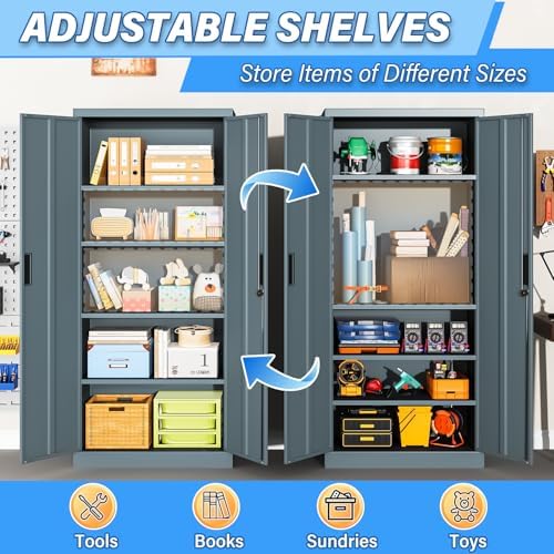 BESFUR Metal Storage Cabinet, 71" H Steel Locking Storage Cabinet with 2 Doors and 4 Shelves for Garage, Office, Classroom