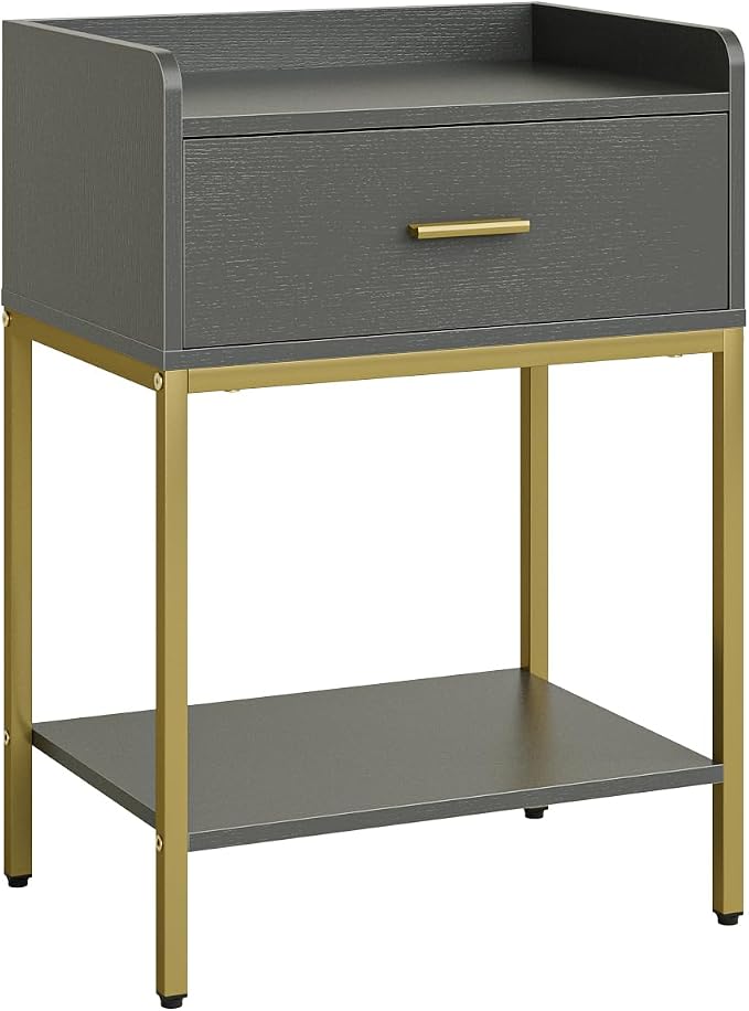 Masupu Gray Nightstand,3-Tier Modern Bedside Table Night Stand with Storage Drawer and Shelf,Small End Side Table for Bedroom,Living Room,(Without Outlet,)