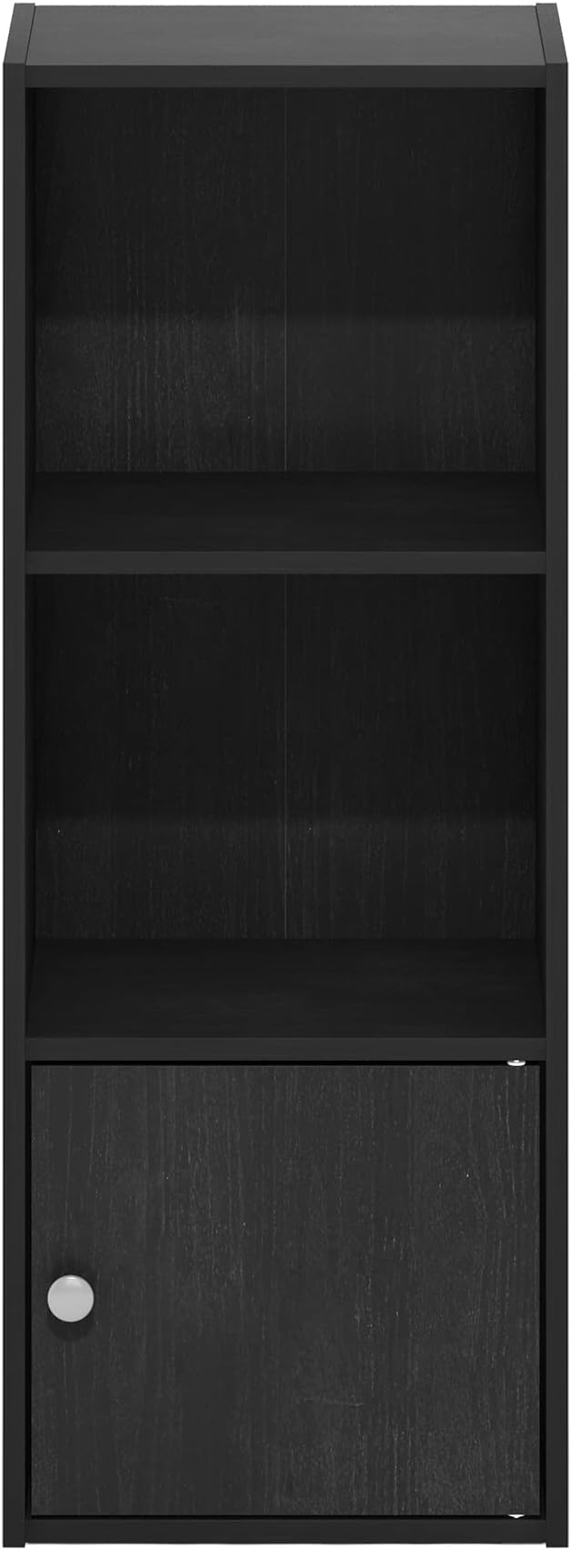 Furinno LUDER Book Shelf, 3-Tier Modern Bookshelf, Bookcase with 1 Door Storage Cabinet, 9.3 x 12 x 31.5, for Organization and Storage, for Living Room, Bedroom, Home Office, Blackwood