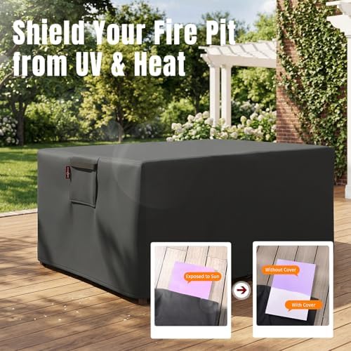 SHINESTAR Fire Pit Cover Rectangular for 40-44 Inch Fire Pit Table,Heavy-Duty Ripstop & Waterproof, with Windproof Drawstring and Buckles, 44 x 34 x 25 Inches