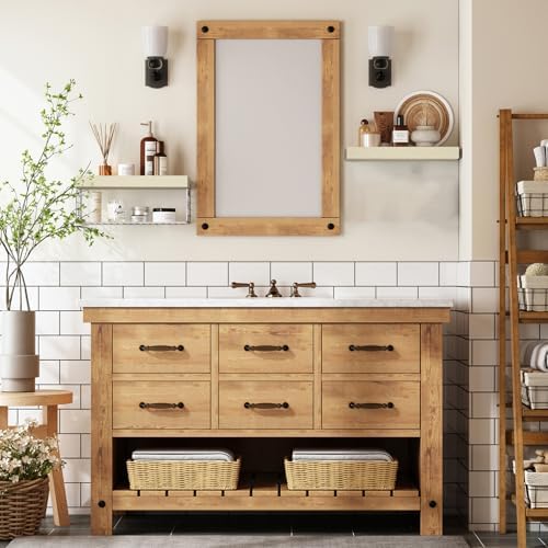 QEEIG Bathroom Shelves Over Toilet Wall Mounted (Natural, Set of 2, 15.7")