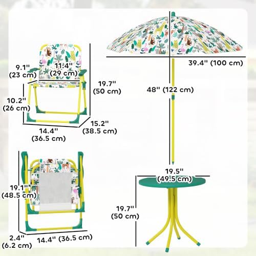 Qaba Kids Picnic Table and Chair Set Outdoor Monkey and Giraffe Green