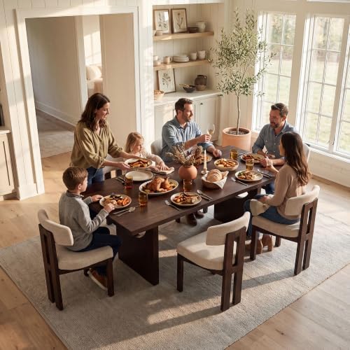 COLAMY ALVORA 72 Inch Dining Table, Rectangular Wood Dining Room Table for 6-8 People, Modern Farmhouse Kitchen Table, Natural Oak Veneer, Stable Heavy Duty Frame,Walnut