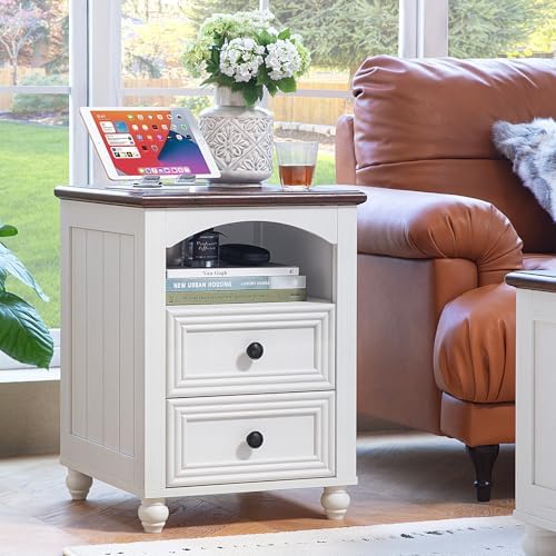RWYHG 18" Night Stand Set 2 with Charger Station, Nightstand with 2 Drawers