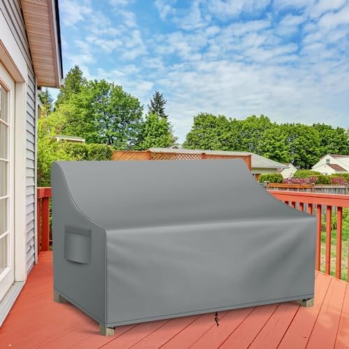 WLEAFJ Patio Sofa Cover Waterproof, Outdoor Loveseat Cover, Heavy Duty Outdoor Couch Cover, Large Lawn Patio Furniture Covers with Air Vent, 54’’ W x 37’’ D x 35’’ H, Grey