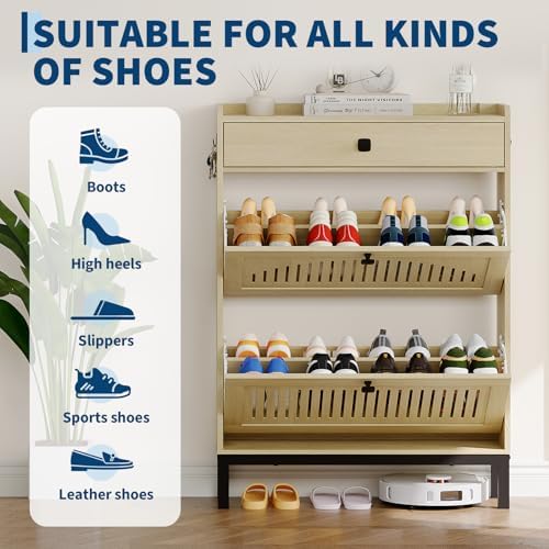GarveeHome Freestanding Shoe Cabinet for Entryway with 2 Flip Drawers