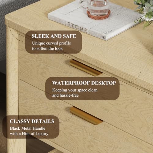 MALOL Night Stand Set of 2 with Open Storage Shelf, Natural Wood