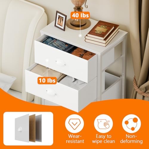 White Tall Dresser for Bedroom, Chest of Drawer with Fabric Drawer