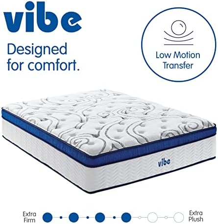 Vibe Quilted Hybrid Mattress, 12-Inch Innerspring and Pillow Top Gel Memory Foam Mattress, Fiberglass Free, CertiPUR-US Certified Bed in a Box, Queen