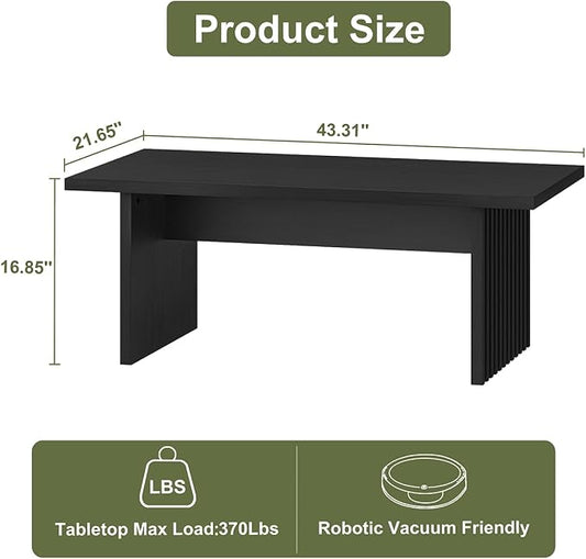 BON AUGURE Black Coffee Table, 43 Inch Modern Coffee Tables for Living Room, Wooden Center Table, Living Room Tables for Home, Office (Black Oak)