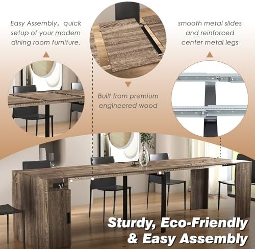 24"-118" Extendable Dining Table with Storage & Outlet for 2-12 People, Oak