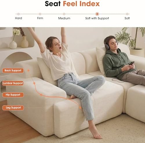 84" Modular Loveseat Couch, 60" Deep Seat Boneless Sofa with Ottoman