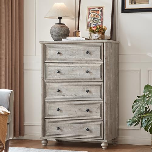RWYHG Farmhouse 5 Drawer Dresser, 45" Tall Chest of Drawers for Bedroom