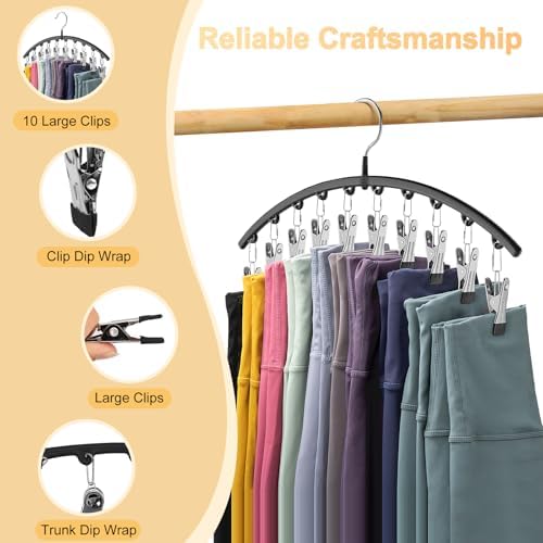 Legging Organizer for Closet,2 Pack Metal Yoga Pants Hangers w/10 Clips Hold 20 Leggings,Space Saving Hanging Closet Organizer Clothes Hanger College Dorm Essentials Apartment Essential,Black