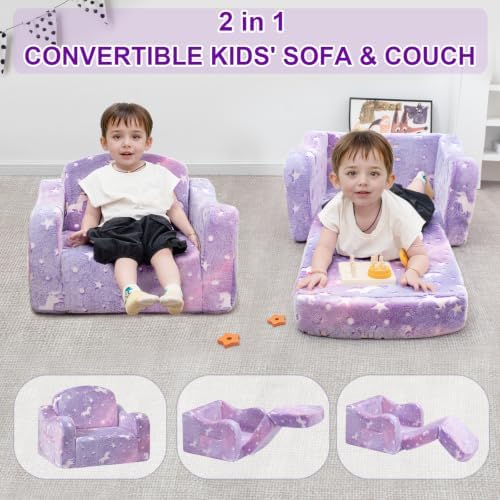 Comfy Kids Sofa Chair, 2-in-1 Fold Out Couch with Blanket
