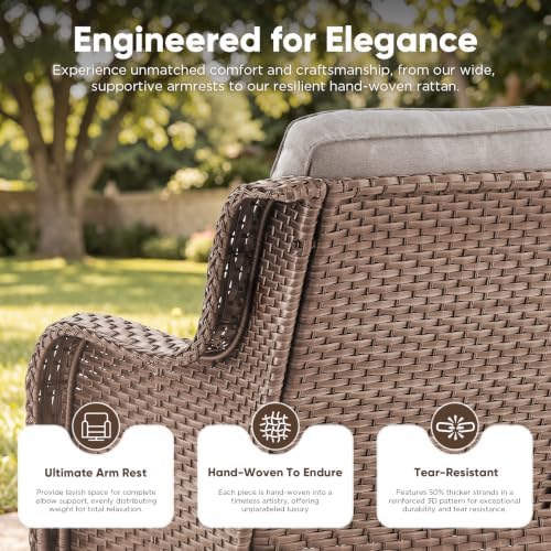 Belord Patio Sofa Luxury PE Wicker 3-Seater Outdoor Couch, Modern All-Weather High Back Deep Seat Woven Furniture Set for Porch, Deck, Balcony, Backyard - Yellow