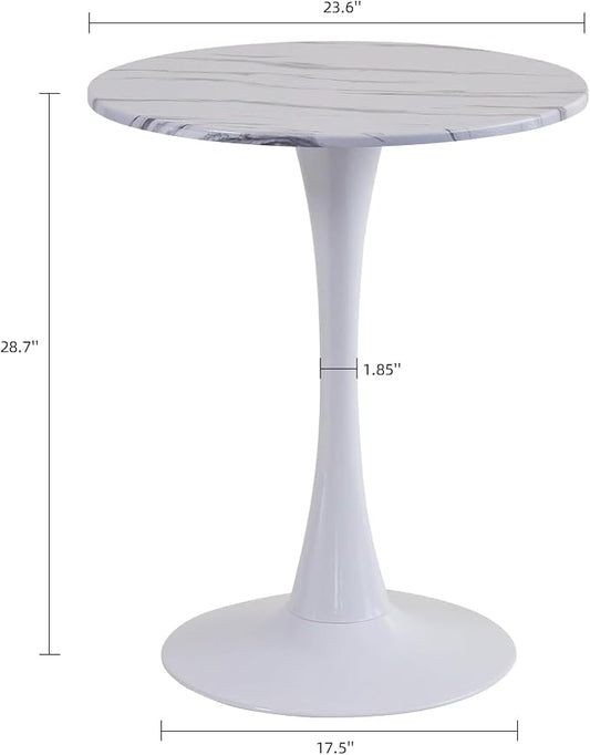 Round Dining Table, 24" Circle Tulip Table with Thickened Tabletop & Metal Pedestal, Mid Century Modern Bistro Table for Kitchen, Small Places, Living Room, Cafe (Faux Marble White)