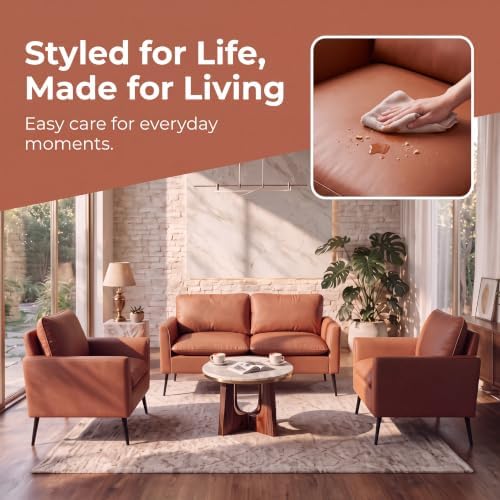 Retro Leather Loveseat Sofa, 2-Seat Couch for Living Room, Brown