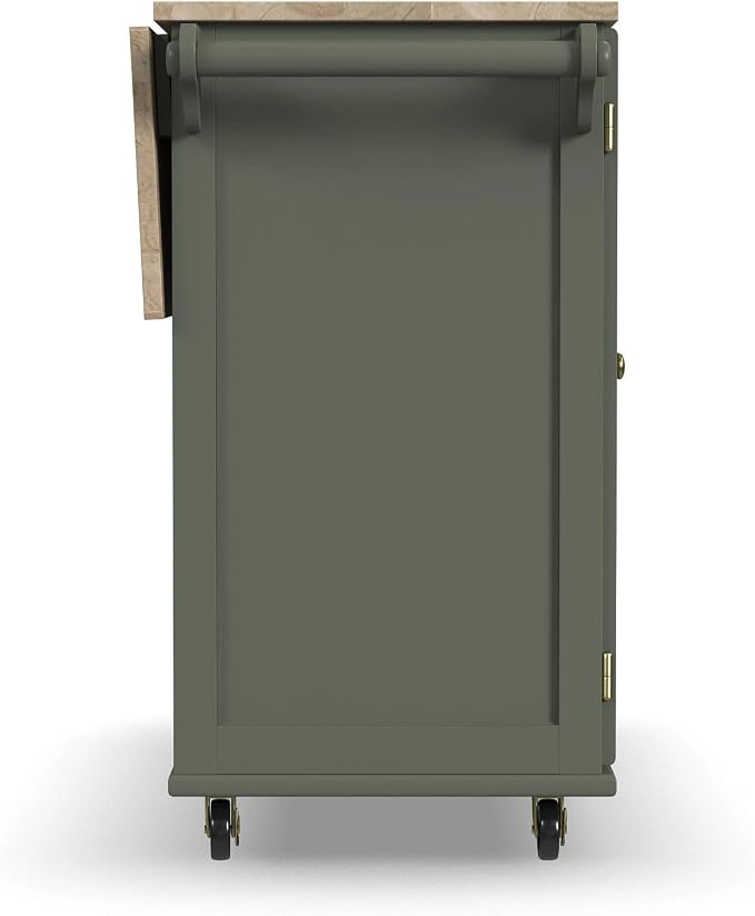 Homestyles Mobile Kitchen Island Cart with Wood Top and Dropleaf Breakfast Bar, 18" D x 53.5" W x 36" H, Green