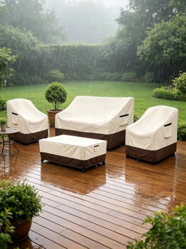 Rileytee Patio Furniture Set Covers Waterproof 4Pcs,Beige & Brown,Large