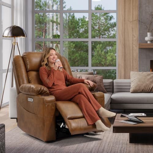 EONIX 24.8'' Wide Zero Clearance Wall Hugger Power Recliner, 5'7'', Saddle