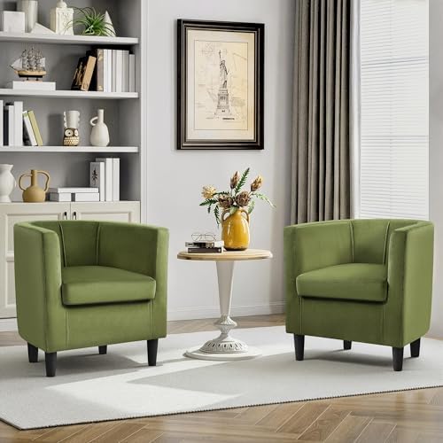 Yaheetech Barrel Accent Chairs Set of 2, Modern Armchairs, Olive Green