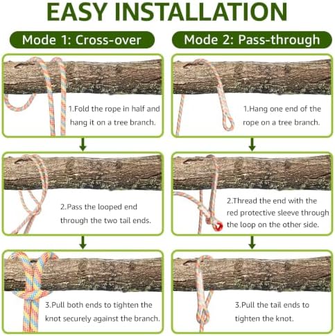12mm Tree Swing Ropes with Locking Carabiners, 2 Pack-6FT, Rainbow