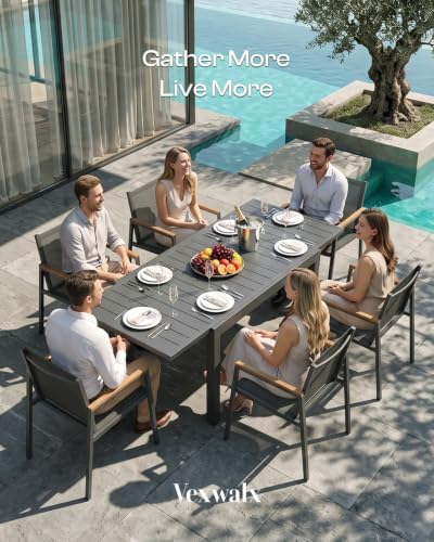Vexwalx All-Aluminum Expandable Patio Dining Table, Outdoor Table for 4-6