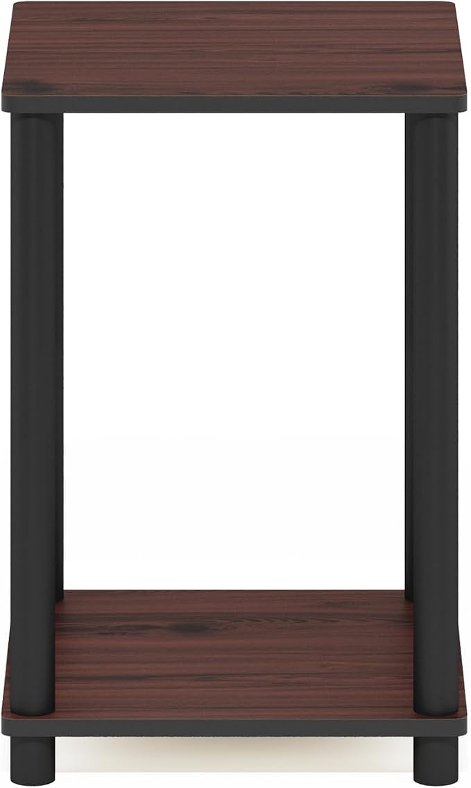 Furinno Turn-N-Tube Toolless Assembly Side Table, 2-Tier Brown End Table with Open Shelf, Night Stand, Bedside Table, for Living Room, Bedroom, Cherry Oak