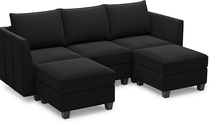 Belffin Modular Sectional Sofa with Double Chaise Velvet U Shaped Sofa Reversible Sectional Couch with Storage Black