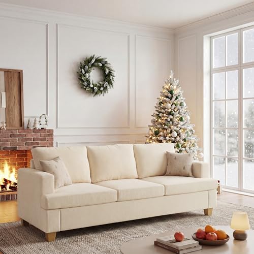 Apicizon 89" 3 Seater Modern Sofa, Chenille Couch for Living Room, Comfy Couch Sofa with Removerable Cushion for Office Bedroom, White