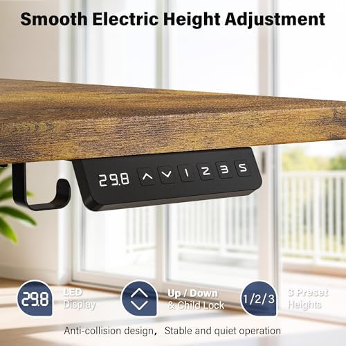 Electric Standing Desk, 63 x 30 Inch, Rustic Brown