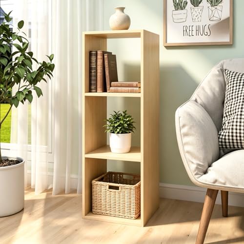 3 Cube Shelf with Anti-Tipping Kits + Reversible Open Back Bookcase, Multi Layer and Multi Grid Partition Layout (Oak 11in)