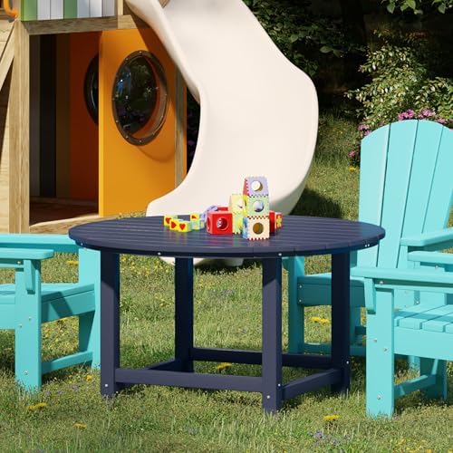 WestinTrends Malibu Kids Outdoor Patio Furniture HDPE 38" Wide Round Dining Table, Navy Blue