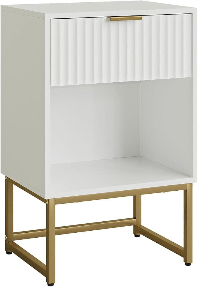 Masupu White Nightstand, Fluted Night Stand, Wood Bedside Table with Storage Drawer, Modern Side End Table for Bedroom, White