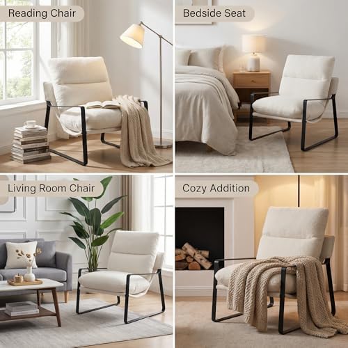 LukeAlon Set of 2 Modern Sherpa Accent Armchair, White