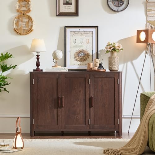 Joaxswe Walnut Sideboard Buffet Cabinet, 46" Arc-Shaped Storage Credenza