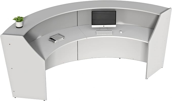Linea Italia Curved Modern Office Desk Easy to Assembly 2 Panel Reception Counter for Lobby, Salon, 124" x 49", White